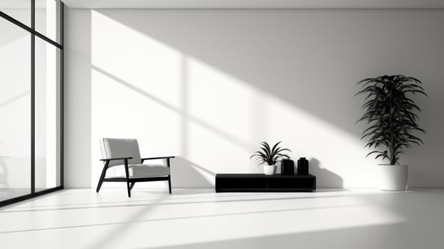 black and white apartment room luxury space, ai photo