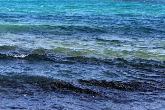 The color of water in the Mediterranean Sea in shallow water. Natural abstract background. photo