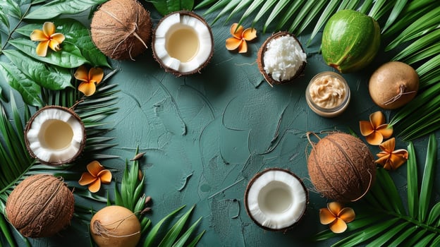 Coconuts and Coconut Oil on a Table photo