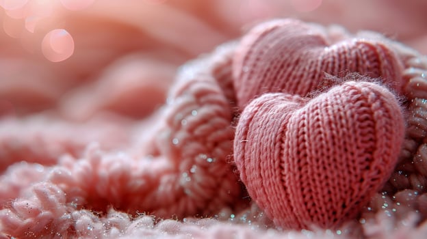 Three Knitted Hearts on Pile of Snow photo