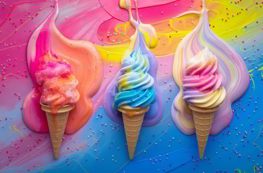 Swirled soft serve ice cream cones photo
