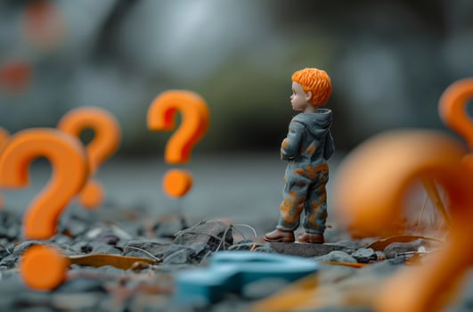 Curious child among questions photo