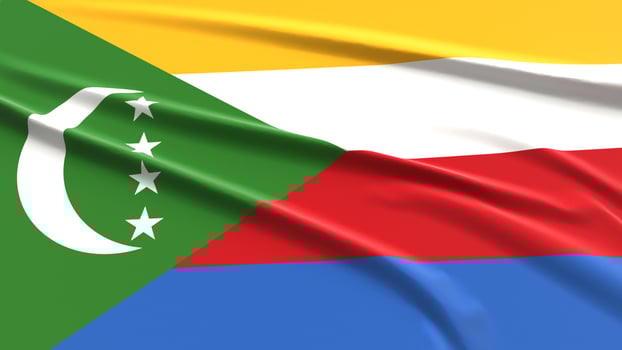 Comoros Flag. Fabric textured Comorians Flag. 3D Render Illustration. photo