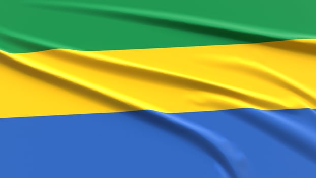 Gabon Flag. Fabric textured Gabonese Flag. 3D Render Illustration. photo