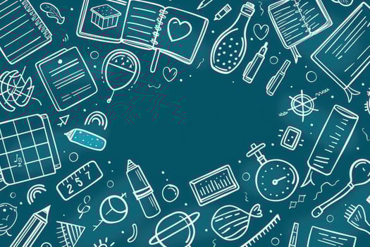 simple doodle art with school icons and symbols on dark blue background photo