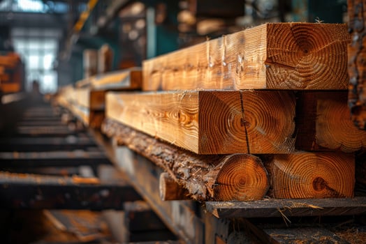 Piles of wooden boards in the sawmill photo