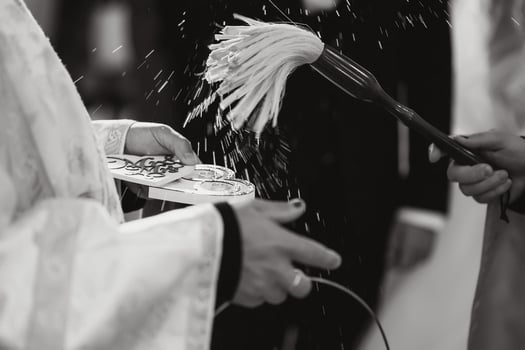 Priest during a wedding ceremony - nuptial mass. photo