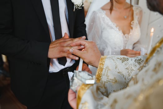 Priest during a wedding ceremony - nuptial mass. photo