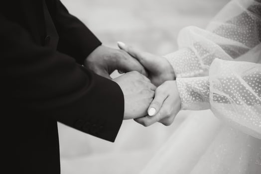 Hands of the bride and groom close-up. photo