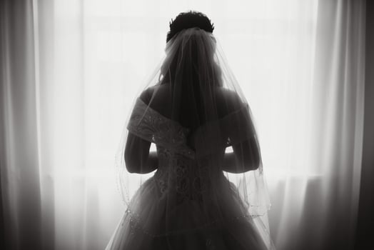 Bride dressing wedding gown. morning bride. photo