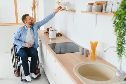 Enthusiastic disabled man having a great morning. photo
