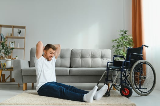 Disabled man recovering from injury at home photo