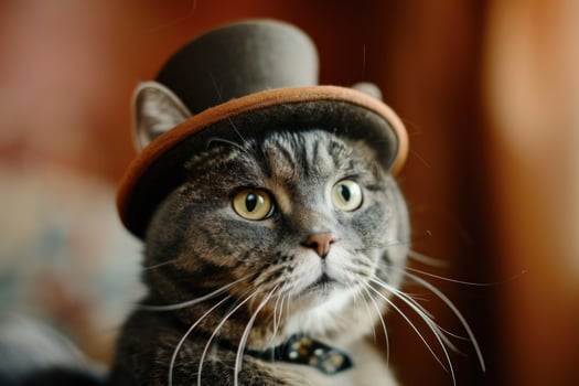 A cat wearing a hat is staring at the camera photo