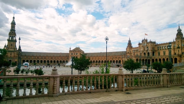 Plaza de Espana Spain square in Seville, Andalusia, Spain. Panoramic view of old city Sevilla, Andalucia photo