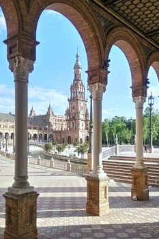 Plaza de Espana Spain square in Seville, Andalusia, Spain. Panoramic view of old city Sevilla, Andalucia photo