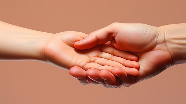 Mother hand holding the child hand support parent trust together photo