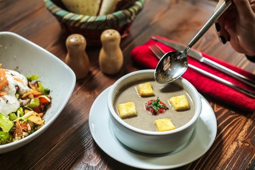 Bowl of Soup and Tofu Side by Side photo