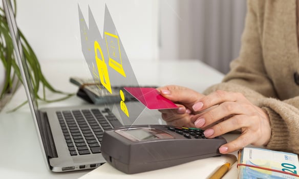 data security and encryption, secure access to user personal data, secure internet access, cyber security. Businessman touching an icon key through the virtual screen, concept of cyber security photo