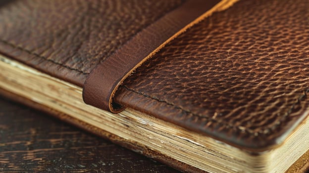 A sumptuous leatherbound journal complete with giltedged pages and a ribbon bookmark perfect for recording special memories and thoughts photo