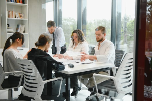 Group of young people in business meeting photo