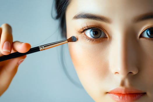 A woman is applying eye makeup with a brush photo