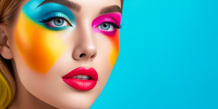 A woman with colorful makeup on her face photo