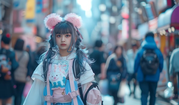 Japanese woman portrait, young female in traditional beauty, culture of Japan highlighted. photo