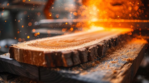 A saw blade being slowly lowered onto a piece of wood capturing the raw power and strength of this essential tool photo