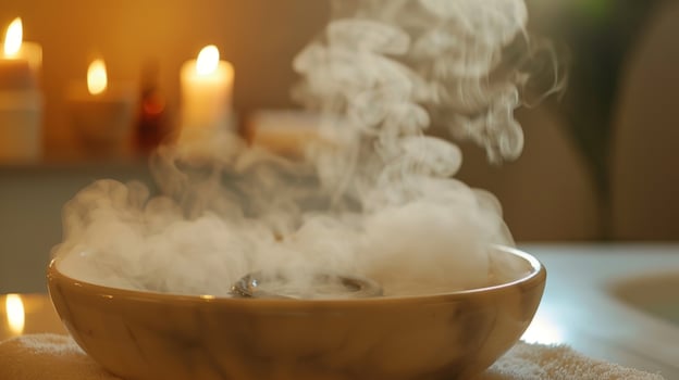 The warm aromatic steam enveloping a persons body as they relax and let their mind unwind. photo