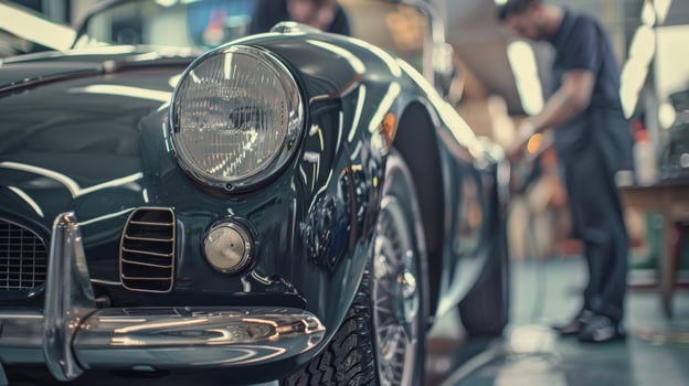 As the project comes to a close the men take a moment to reflect on the time and effort put into restoring the vintage car feeling content and fulfilled photo