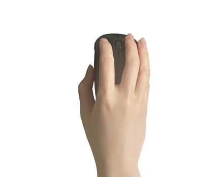 Woman's hand holding mouse, top view photo