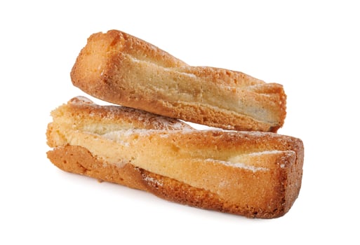Two delicious rectangular cookies isolated on a white background. photo