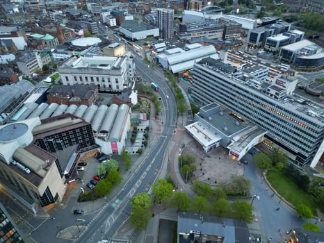 Beautiful Aerial View of Sheffield City Centre at Just After Sunset. England United Kingdom. April 29th, 2024 photo