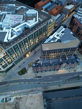 Beautiful Aerial View of Sheffield City Centre at Just After Sunset. England United Kingdom. April 29th, 2024 photo