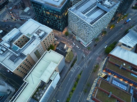 Beautiful Aerial View of Sheffield City Centre at Just After Sunset. England United Kingdom. April 29th, 2024 photo