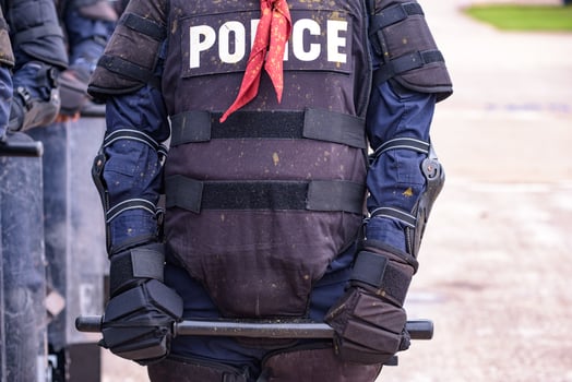 Riot police control the crowd.. photo
