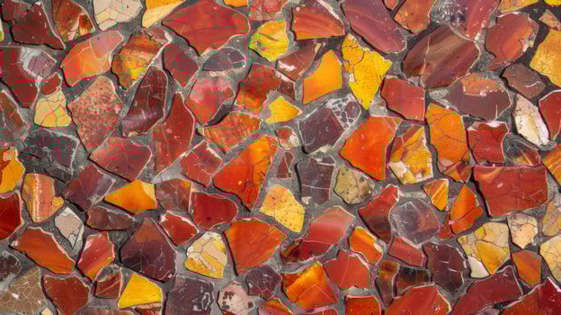 A beautiful marbled clay mosaic with shades of red orange and yellow blending seamlessly. photo