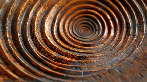 A ceramic plate with a striking spiral pattern achieved through the technique of surface carving. photo