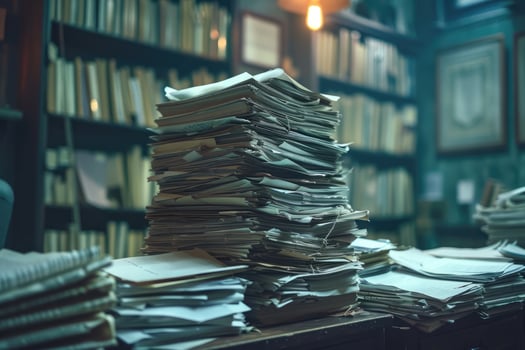 Pile of paper documents in the office photo