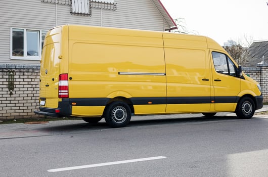 Minsk, Belarus, May 3, 2024 - Yellow Mercedes Sprinter photo