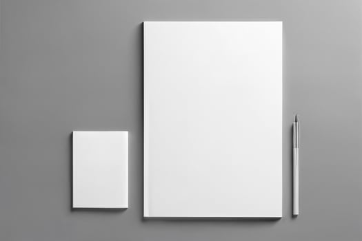 Blank catalogue, documents, magazine mockup on gray background photo