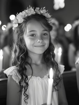Sacred milestone - capturing the essence of first communion in a tender and symbolic portrayal, where young believers embrace the solemnity and spirituality of this significant rite photo
