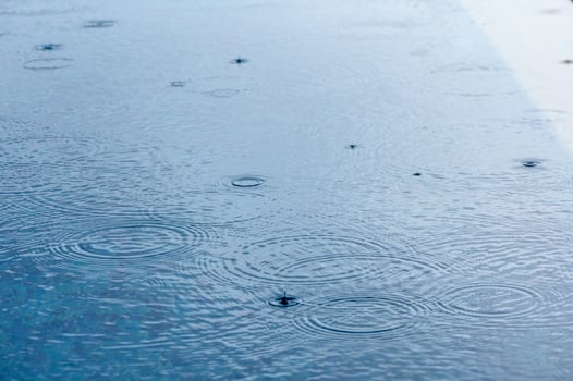Round droplets of water over circles on pool water. 4 photo