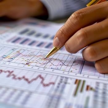 Writing a financial report, business accounting concept. photo