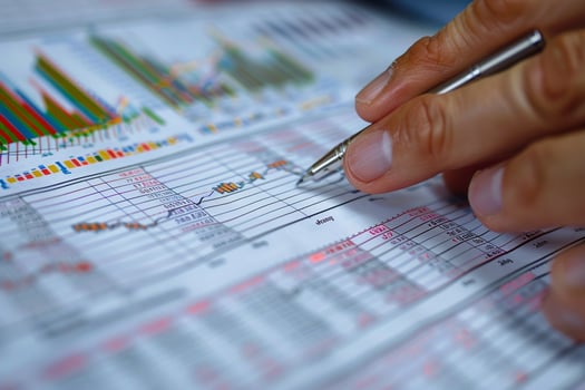Writing a financial report, business accounting concept. photo