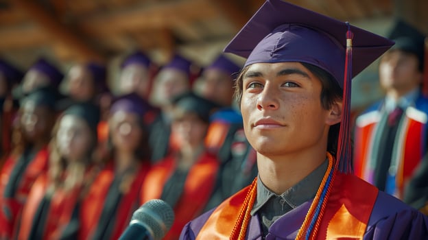 Young Man Wearing Graduation Cap and Gown photo