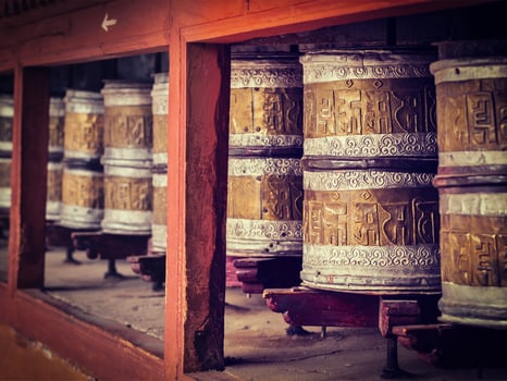 Buddhist prayer wheels in Hemis monstery. Ladakh, India photo