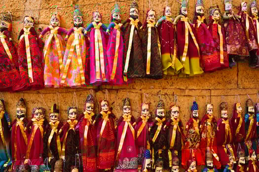 Traditional Rajasthani puppets for sale in Jaisalmer, Rajasthan, India. photo