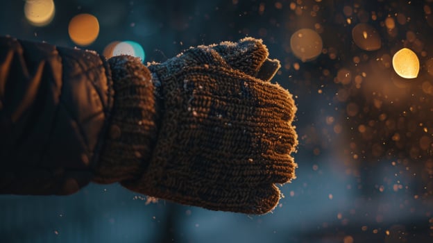 young adult holding a warm glove in the winter photo