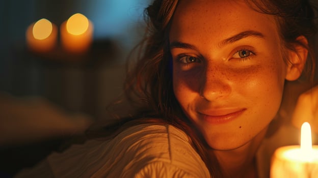 young adult woman looking at camera smiling photo